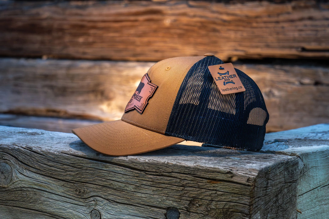 Richardson 115 Low Profile Truckers Hat- Caramel/Black- Leather Patch