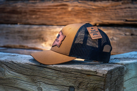 Richardson 115 Low Profile Truckers Hat- Caramel/Black- Leather Patch