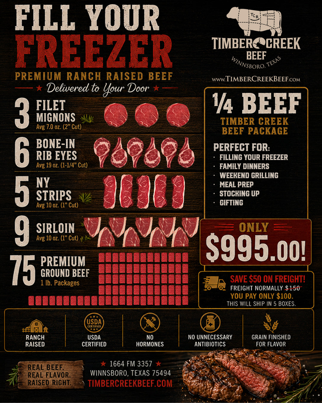 ¼ Beef Timber Creek Beef Package